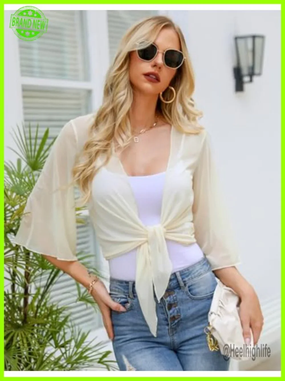 Women's Short Cardigan Bolero Sheer Shrug Tie Open Front Bell Sleeve Cropped